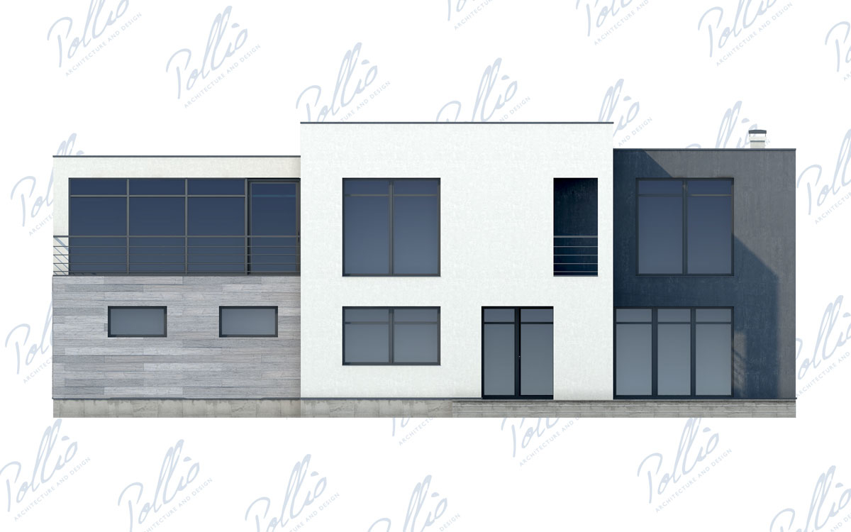 X10 - Projekt domu parterowego high-tech 19 x 12 z płaskim dachem, garażem, ogrodem zimowym i dużymi oknami / 7