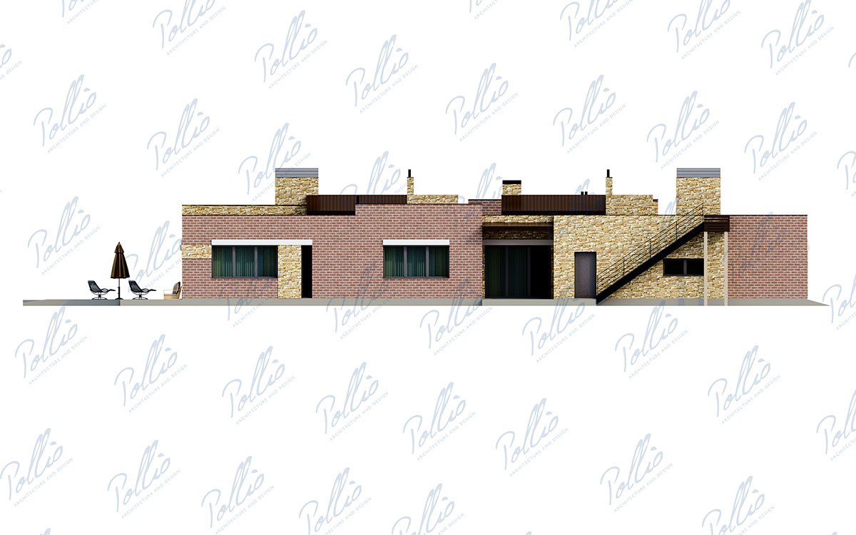 X28 - Projekt domu parterowego 28 x 15 z 3 sypialniami, płaskim dachem i garażem / 6