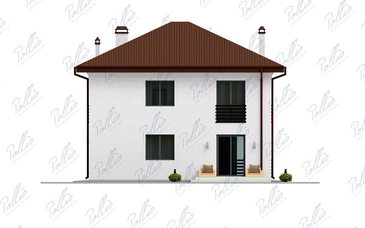 X30 - Projekt domu piętrowego 11 x 11 z betonu komórkowego z 4 sypialniami i tarasem / 5