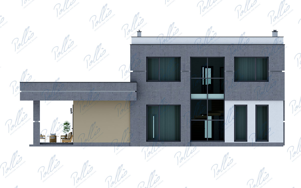 X27 - Projekt piętrowego domu w stylu high-tech 16 x 10 z płaskim dachem i 3 sypialniami / 5