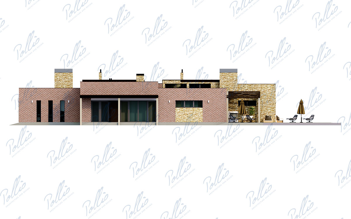 X28 - Projekt domu parterowego 28 x 15 z 3 sypialniami, płaskim dachem i garażem / 4