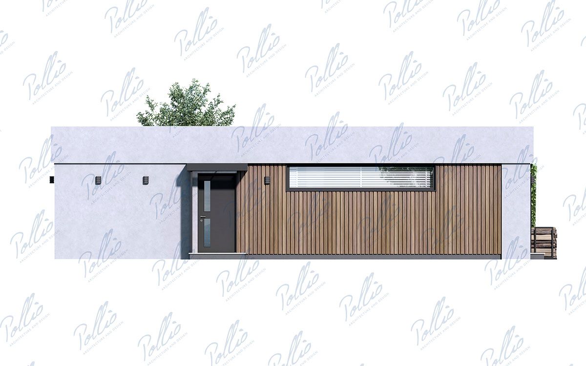 X43 - Projekt parterowego domu szkieletowego do 80m² w kształcie litery L z płaskim dachem i dużym tarasem / 4