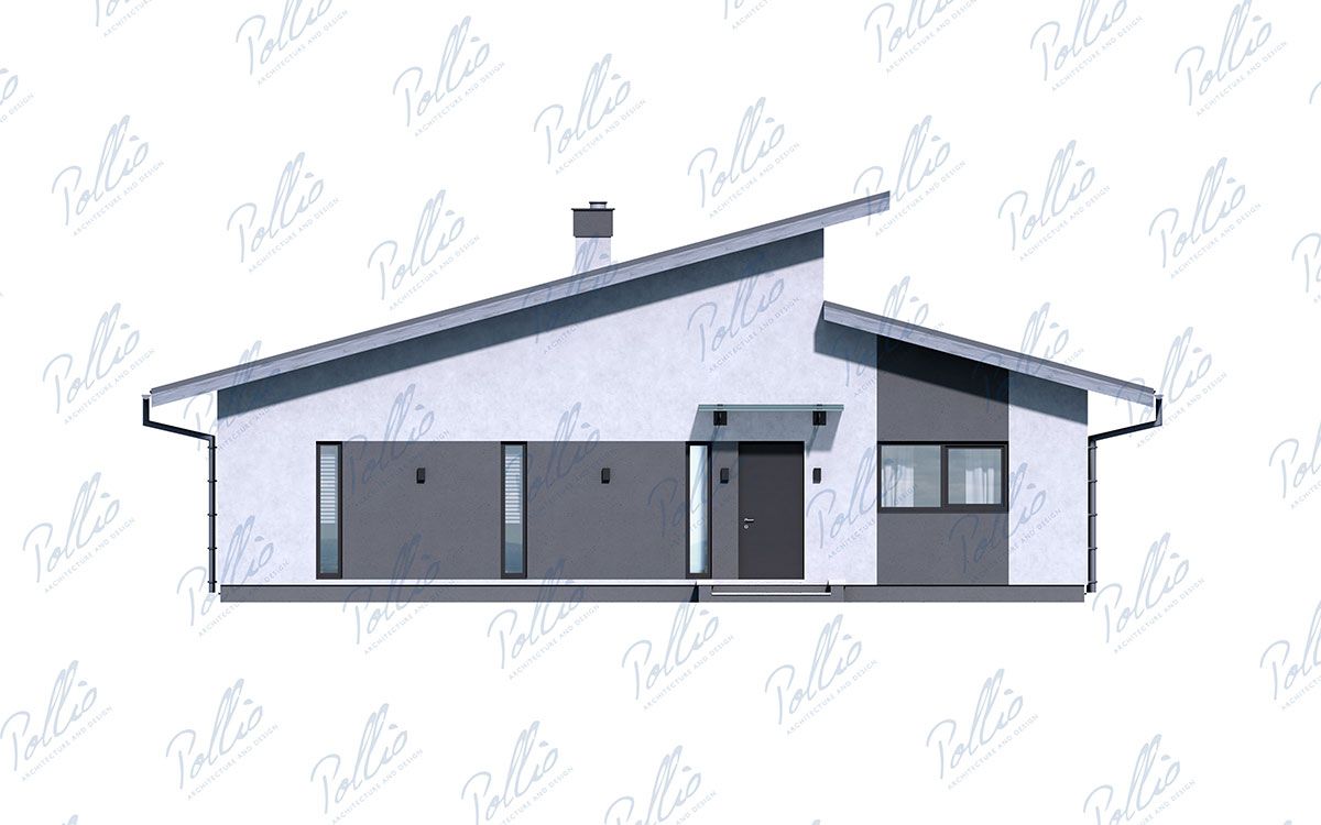 X47 - Projekt domu parterowego do 120m² z dachem jednospadowym, 3 sypialniami oraz dużym tarasem z tyłu / 3