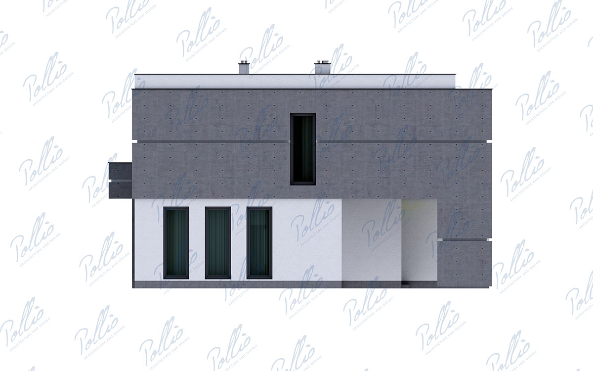 X27 - Projekt piętrowego domu w stylu high-tech 16 x 10 z płaskim dachem i 3 sypialniami / 6