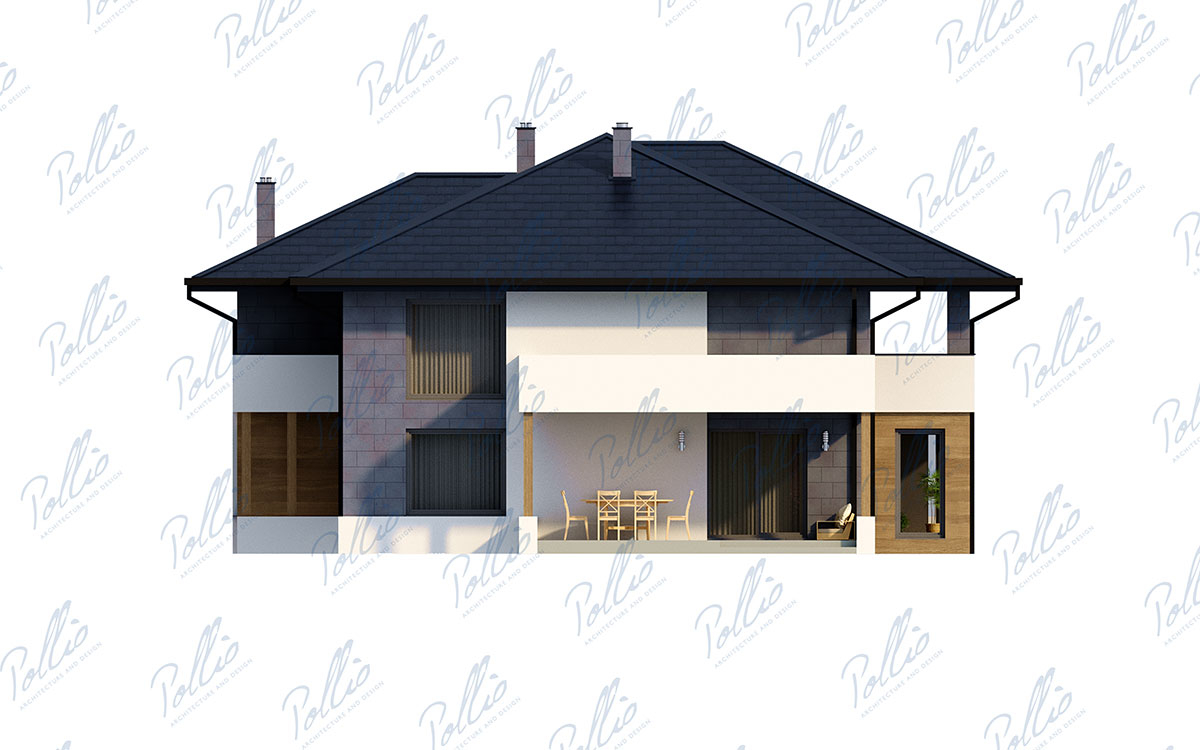 X31 - Projekt domu piętrowego 17 x 14 z cegły z kominkiem i ogrodem zimowym / 4