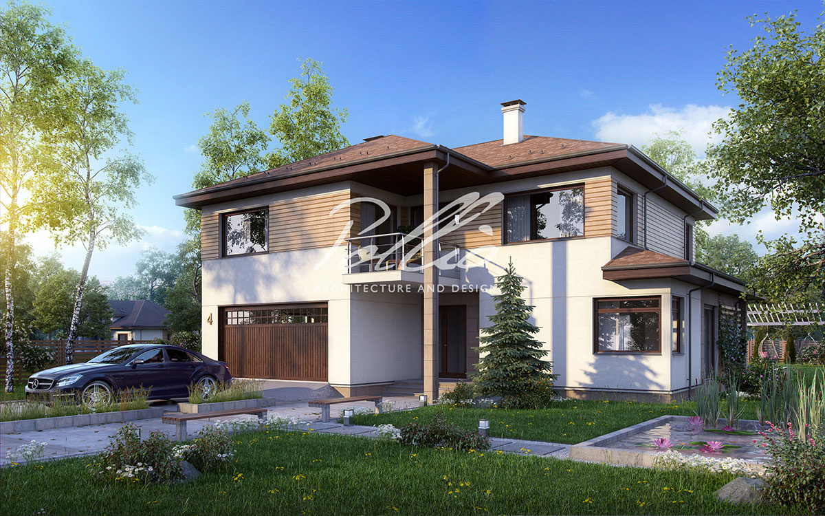 X4 - Projekt domu piętrowego do 250 m2 z betonu komórkowego z garażem na 2 samochody, 3 sypialniami i tarasem / 1