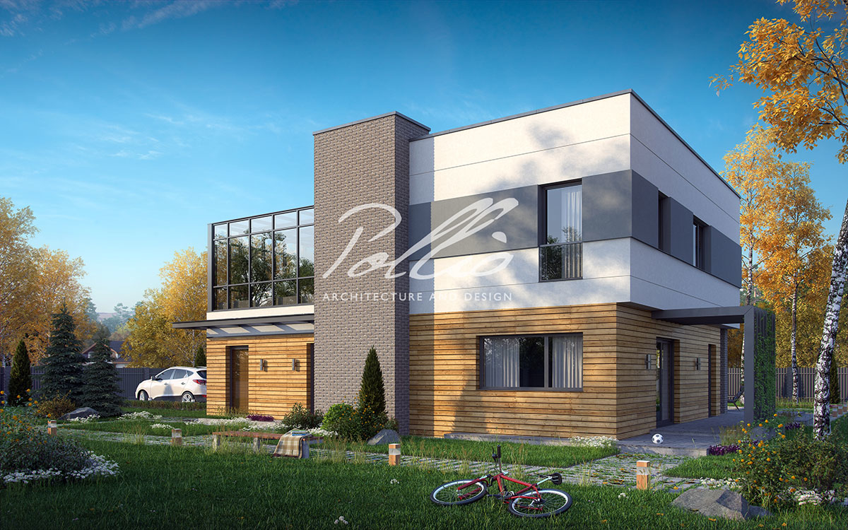 X5 - Projekt domu piętrowego 12 x 14 w stylu high-tech z betonu komórkowego z garażem i ogrodem zimowym / 3