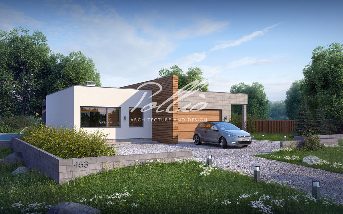 X6 - Projekt domu parterowego murowanego z garażem, 3 sypialniami i gabinetem / 2
