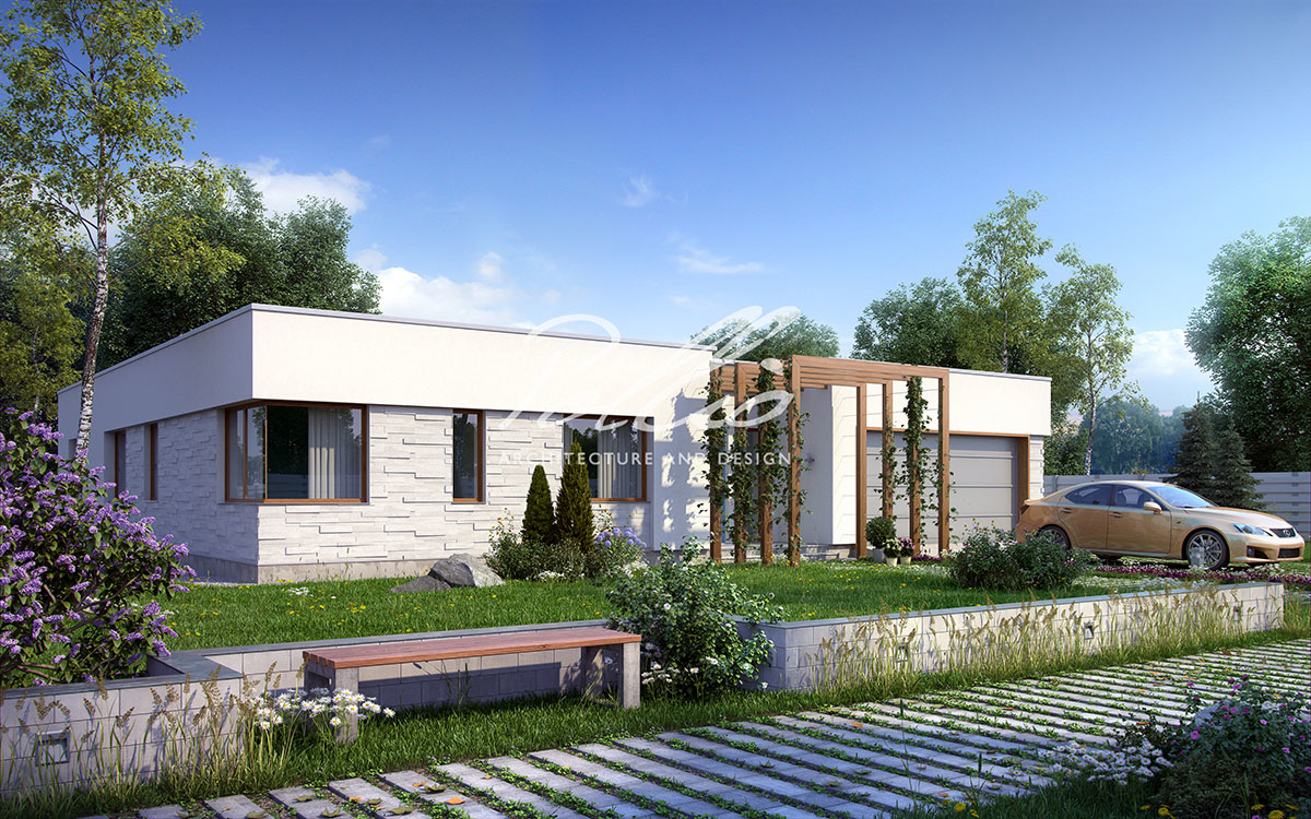 X7 - Projekt domu parterowego 17 x 18 z betonu komórkowego z garażem i płaskim dachem / 4
