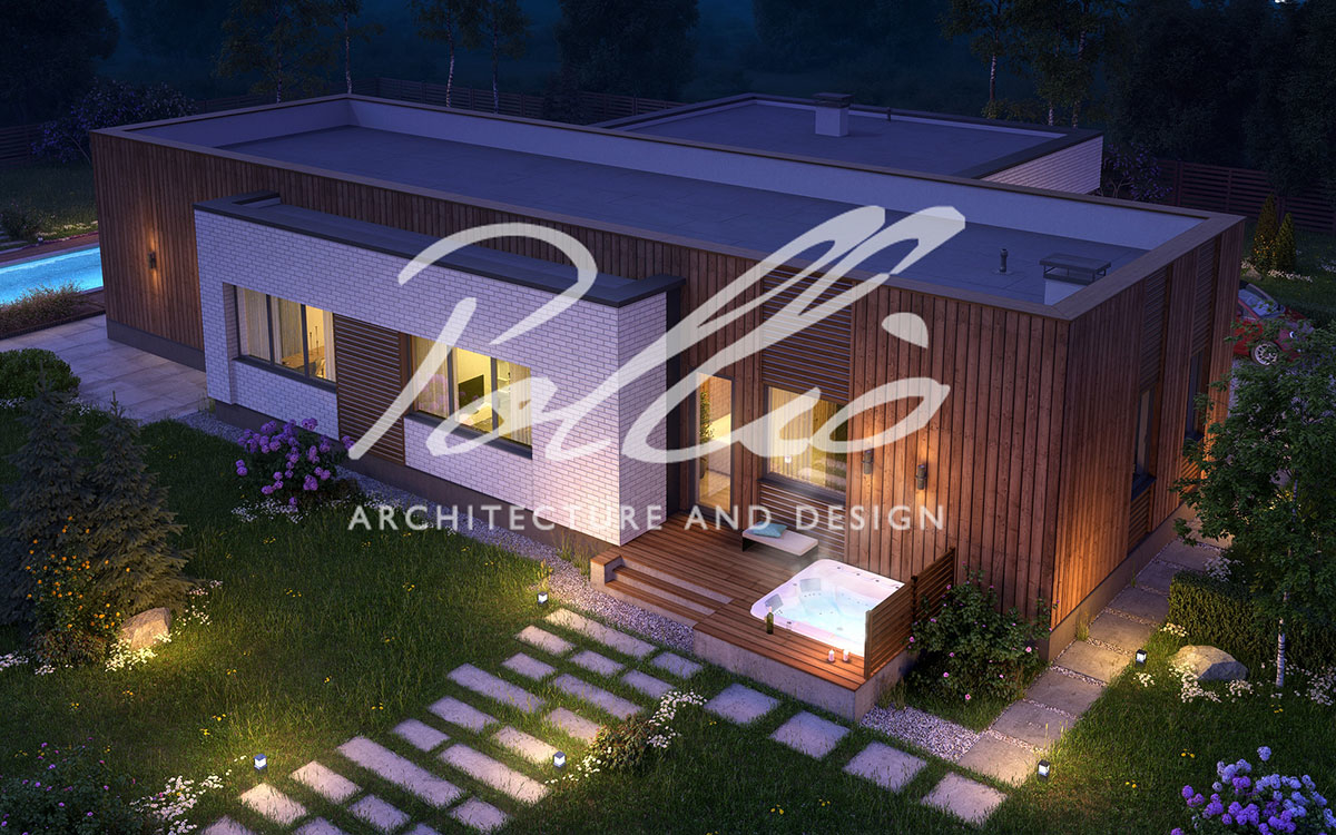X9 - Projekt domu parterowego o powierzchni do 220 m2 z płaskim dachem, sauną i 3 sypialniami / 4