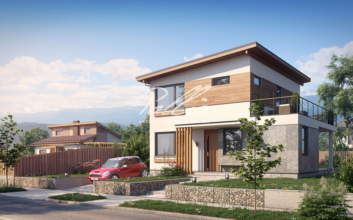 X19A - Projekt domu piętrowego do 120 m2 z dachem jednospadowym, tarasem i antresolą / 1
