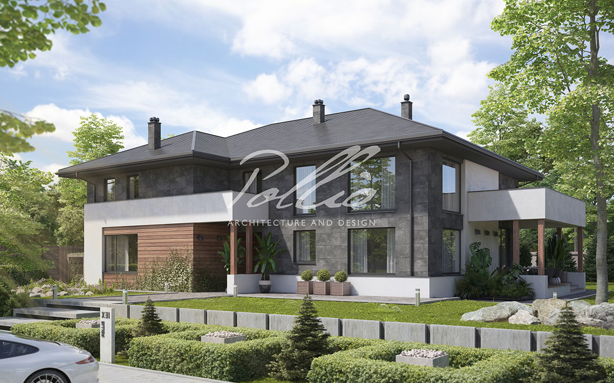 X31 - Projekt domu piętrowego 17 x 14 z cegły z kominkiem i ogrodem zimowym / 1