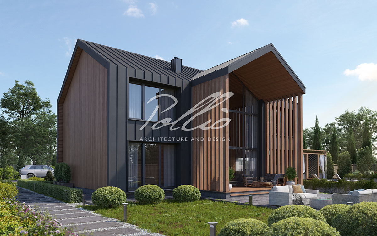 X39 - Projekt domu piętrowego 14 x 11 z paneli SIP w stylu stodoły z antresolą / 2