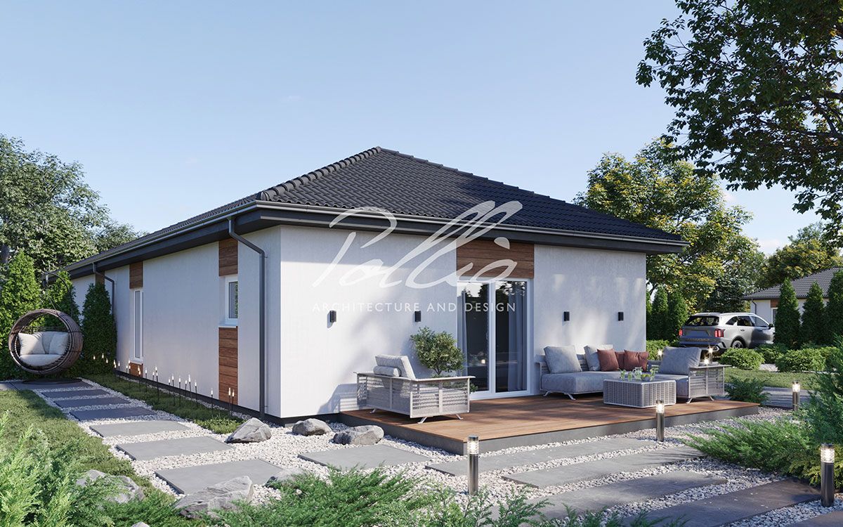 X51 - Projekt parterowego bliźniaka dwulokalowego z dachem czterospadowym, bez garażu / 2
