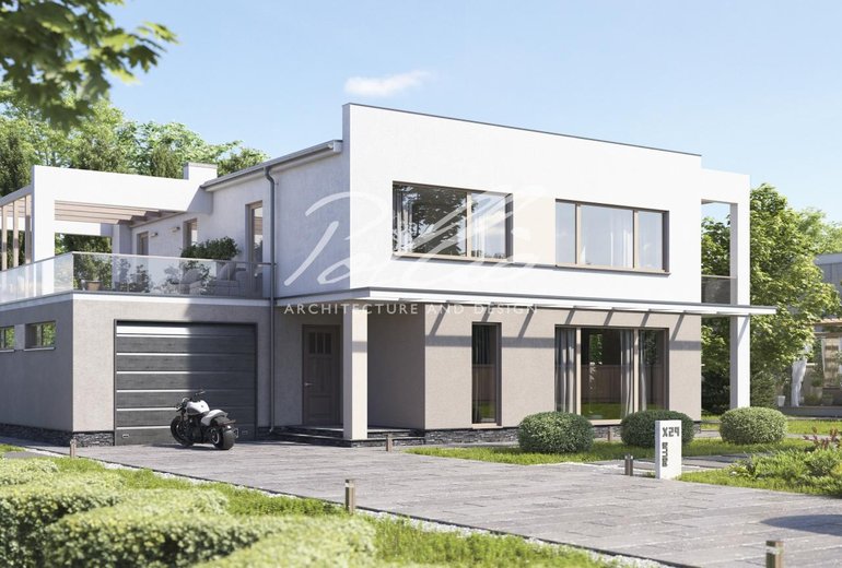 Projekt domu piętrowego z 3 sypialniami, gabinetem i tarasem nad garażem