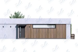 X43 - Projekt parterowego domu szkieletowego do 80m² w kształcie litery L z płaskim dachem i dużym tarasem / 6