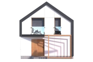 P1 - Projekt domu pasywnego piętrowego 100 m2 z betonu komórkowego z poddaszem użytkowym i 3 sypialniami / 6