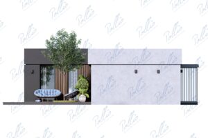 X43 - Projekt parterowego domu szkieletowego do 80m² w kształcie litery L z płaskim dachem i dużym tarasem / 4