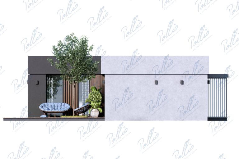 X43 - Projekt parterowego domu szkieletowego do 80m² w kształcie litery L z płaskim dachem i dużym tarasem / 4