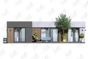 X43 - Projekt parterowego domu szkieletowego do 80m² w kształcie litery L z płaskim dachem i dużym tarasem / 7