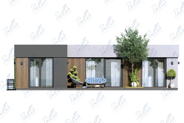 X43 - Projekt parterowego domu szkieletowego do 80m² w kształcie litery L z płaskim dachem i dużym tarasem / 7