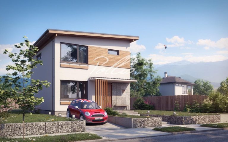 X19 - Projekt domu piętrowego z betonu komórkowego, z 3 sypialniami i wysokim sufitem w salonie. / 1