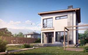 X19 - Projekt domu piętrowego z betonu komórkowego, z 3 sypialniami i wysokim sufitem w salonie. / 4