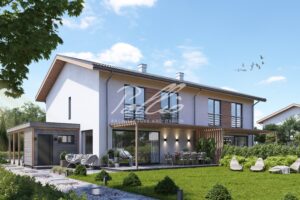 Xb6 - Projekt bliźniaka szkieletowego piętrowego dwurodzinnego z wiatą garażową i 3 sypialniami. / 3