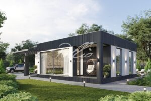 X45 - Projekt małego parterowego domu z 2 sypialniami, dużymi oknami i płaskim dachem / 2