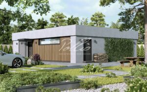 X43 - Projekt parterowego domu szkieletowego do 80m² w kształcie litery L z płaskim dachem i dużym tarasem / 3