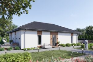 X50 - Projekt domu parterowego dla 3-osobowej rodziny z czterospadowym dachem i dwiema sypialniami / 1