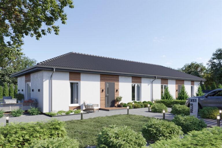 X51 - Projekt parterowego bliźniaka dwulokalowego z dachem czterospadowym, bez garażu / 1