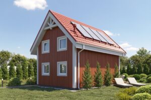 X52 - Projekt niewielkiego domu o pow. do 40 m² z poddaszem użytkowym, bez garażu, z dużymi oknami i antresolą / 2