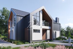 X48 - Projekt domu w stylu nowoczesnej stodoły, z dużymi oknami w salonie i 4 sypialniami / 1