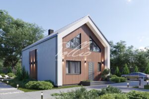 X49 - Projekt domu w stylu nowoczesnej stodoły na wąską działkę z dodatkowym pokojem na parterze / 1